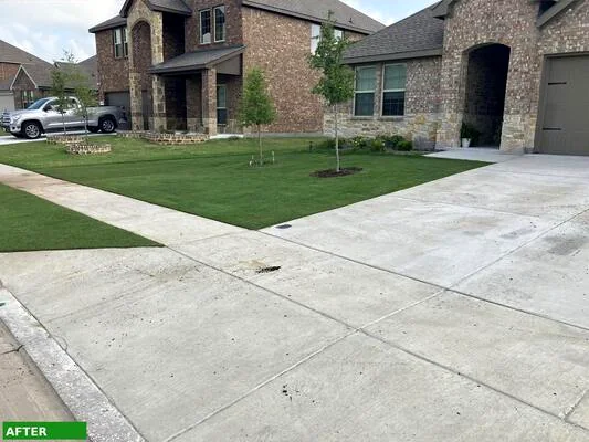 Front yard after lawn leveling - smooth new sod and even grade