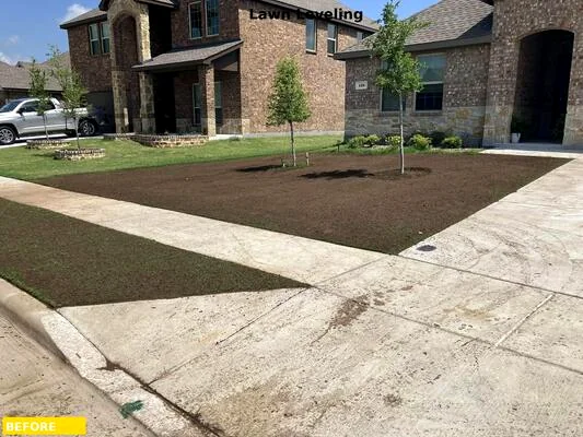 Same yard before leveling - bare dirt and uneven grade