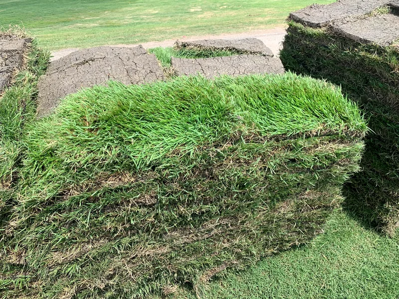 Stack of fresh sod ready for installation